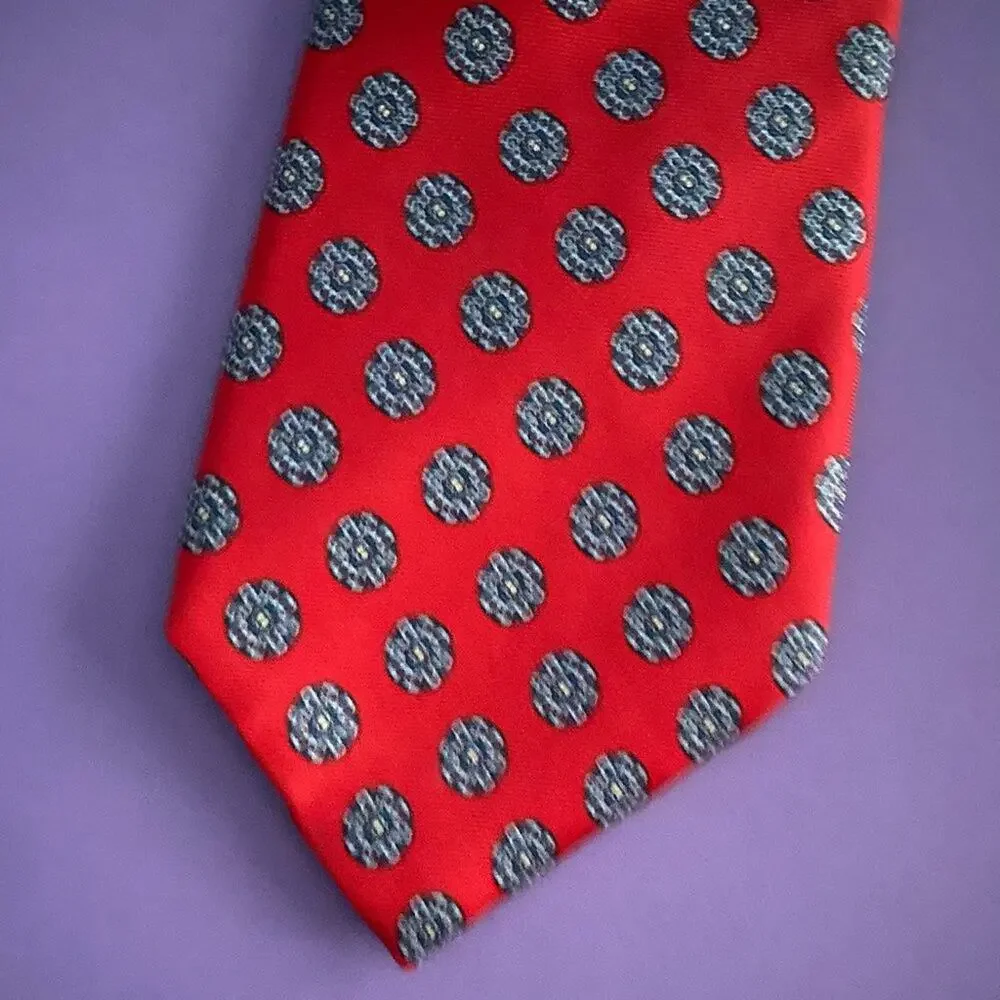 TATTERSALL Men's 100% Italian Silk Neck Tie Made in USA Red Gray